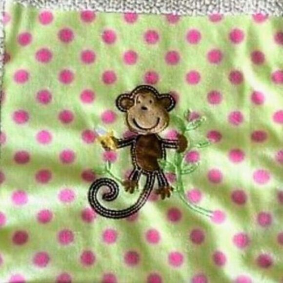 miniville Layette Monkey Dot Plush Sherpa Textured Minky Baby Blanket Lovey - Picture 4 of 12